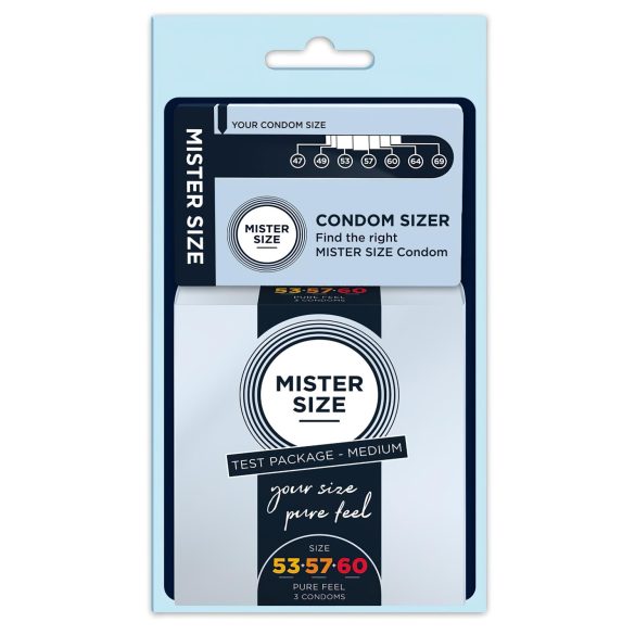 Mister Size kondoomi testkomplekt peenismõõtjaga - 3tk