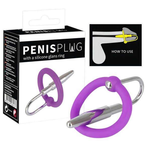 Peeniseplug - silikoonist peeniserõngas kusetoruotsaga (lilla-hõbedane)