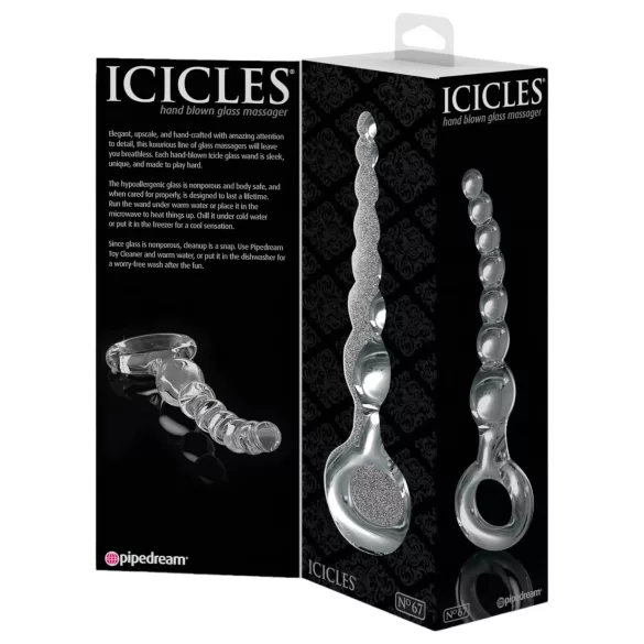 Icicles No. 67 - klaasist dildo kuulidega - läbipaistev