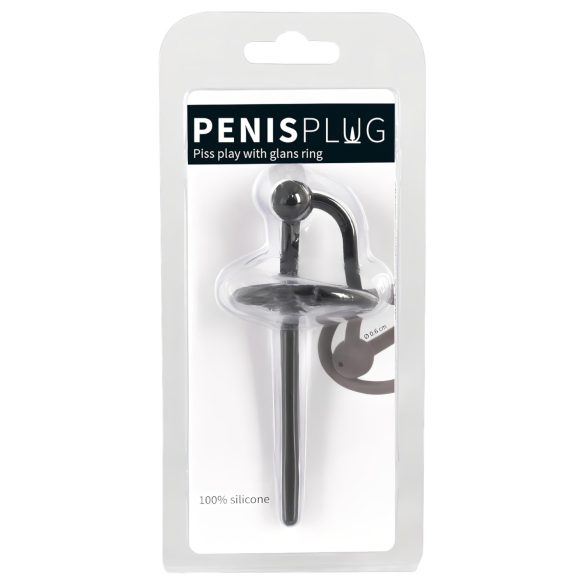 Peeniseplug - silikoonist peeniserõngas õõnes kusetoruga (must)