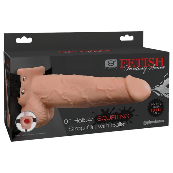 Fetišši Rihmaga 9 - kinnitatav, õõnes, pritsiv dildo (naturaalne)