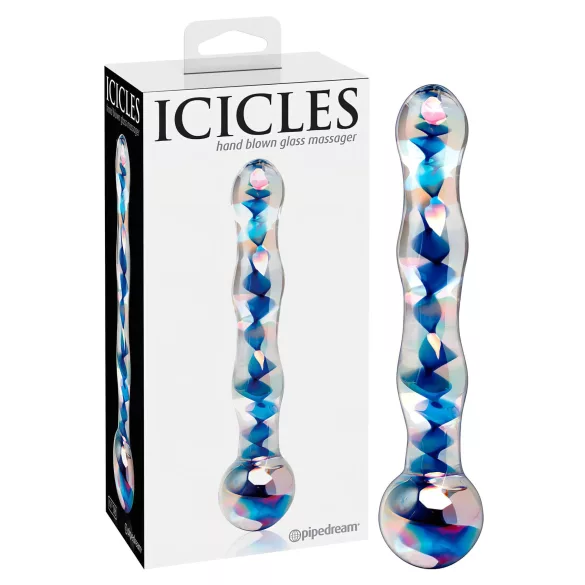 Icicles No. 08 - kahe otsaga klaasdildo - laineline - läbipaistev/sinine