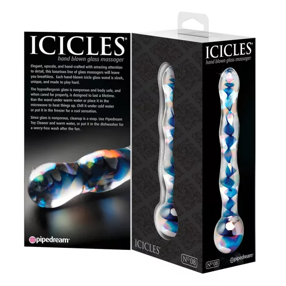 Icicles No. 08 - kahe otsaga klaasdildo - laineline - läbipaistev/sinine