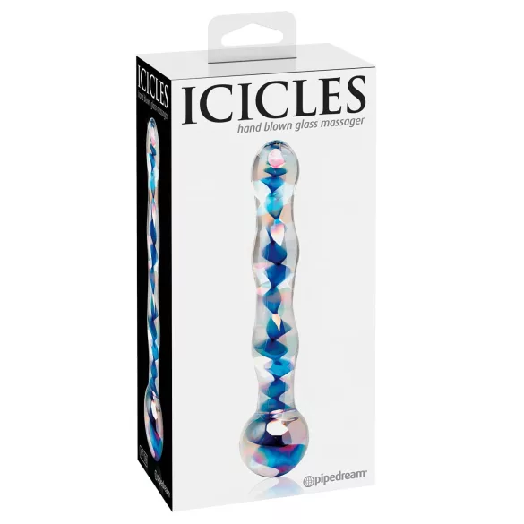 Icicles No. 08 - kahe otsaga klaasdildo - laineline - läbipaistev/sinine