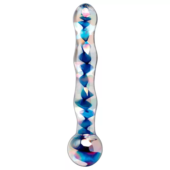Icicles No. 08 - kahe otsaga klaasdildo - laineline - läbipaistev/sinine
