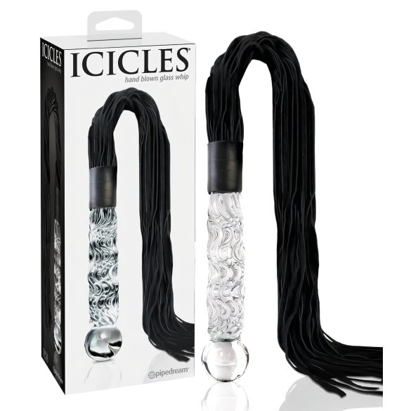 Icicles Nr. 38 - nahast piits ja klaasdildo (läbipaistev-must)
