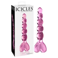   Icicles No. 43 - klaasist dildo südamekujuline helmestega - roosa
