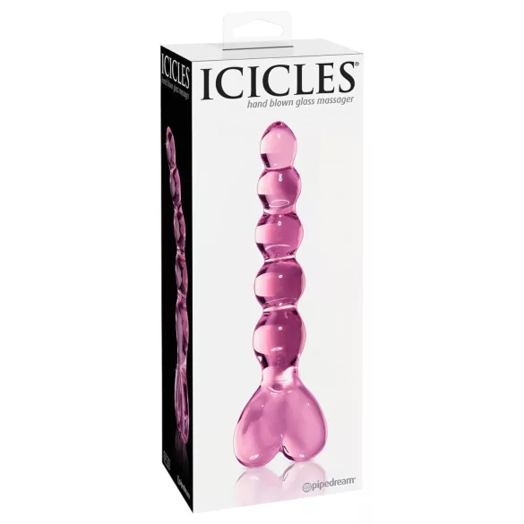 Icicles No. 43 - klaasist dildo südamekujuline helmestega - roosa