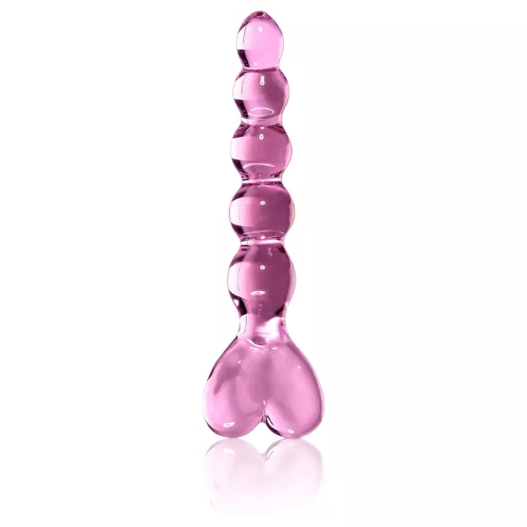 Icicles No. 43 - klaasist dildo südamekujuline helmestega - roosa