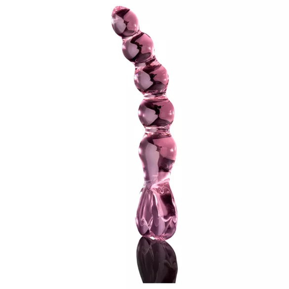 Icicles No. 43 - klaasist dildo südamekujuline helmestega - roosa
