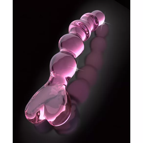Icicles No. 43 - klaasist dildo südamekujuline helmestega - roosa