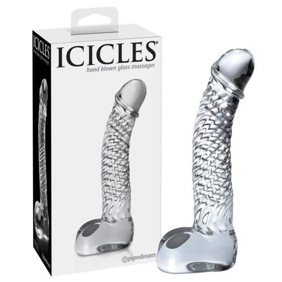 Icicles No. 61 - testicular glass dildo with penis (translucent)