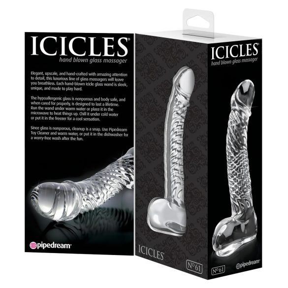 Icicles No. 61 - klaasist dildo munandite ja peenisega - läbipaistev
