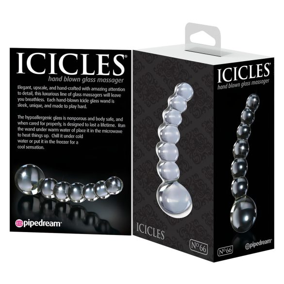 Icicles No. 66 - klaasist dildos - kumer, pallikestega - läbipaistev