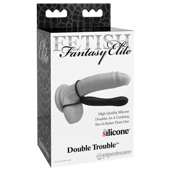 Fetiš Double Trouble - kombineeritud rõngas ja dildo (must)