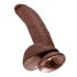 King Cock 9 - realistlik dildoga munanditega ja iminapaga 23cm - pruun