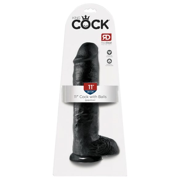 King Cock 11 - must kleepuv jalaga munanditega dildo (28cm)