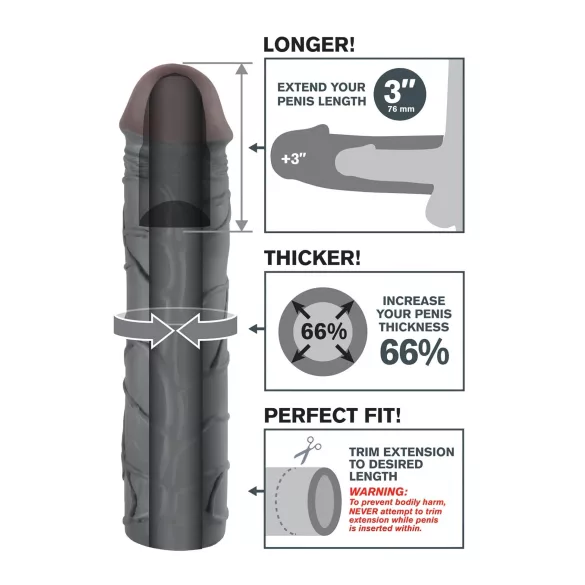 Pipedream - X-TENSION Mega 3 - realistlik peenisehülss (22,8 cm, must)