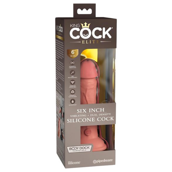 King Cock Elite 6 - elutru vibrator 15cm (tume naturaalne)