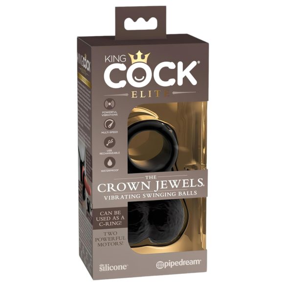 King Cock Crown Jewels - must vibratsioonitega peeniserõngas (must)