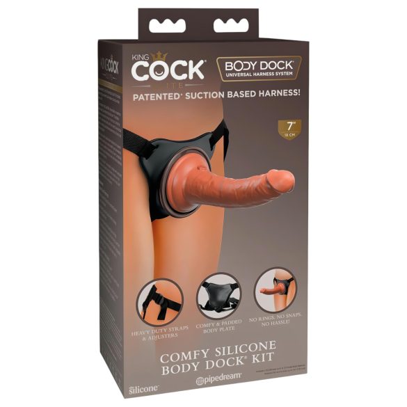 King Cock Elite Comfy - rihmaga kinnitatav dildo (tume naturaalne)