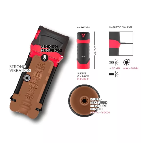 WYNE 01 - akulaetav vibreeriv imemisfunktsiooniga masturbaator - soojendusega