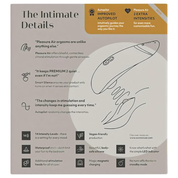 Womanizer Premium 2 - õhuimpulsi klitoristimulaator - valge