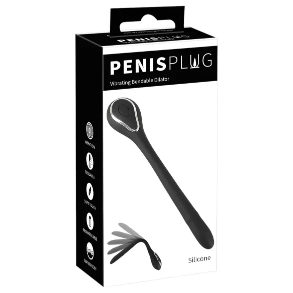 Penis Plug - vibraator dilataator - aku - must - 1cm