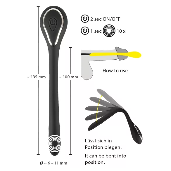 Penis Plug - vibraator dilataator - aku - must - 1cm