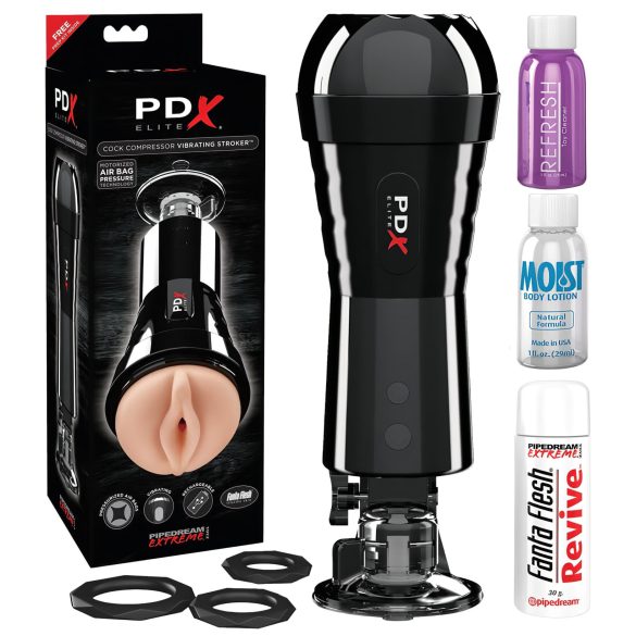 PDX Cock Compressor - imemistav, vibreeriv tasku masturbaator (must)