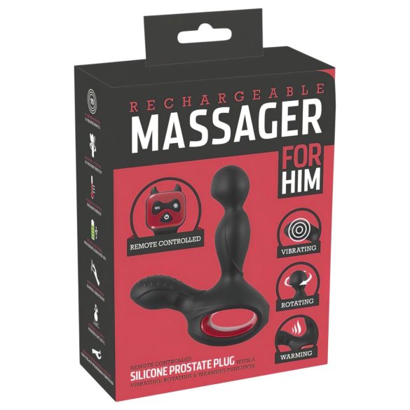 You2Toys Massager - pöörlev, soojendav eesnäärmevibraator (must)