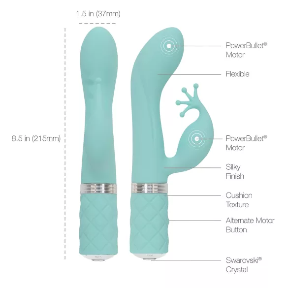 Pillow Talk Kinky - akuga, 2 mootoriga G-punkti vibraator (türkiissinine)
