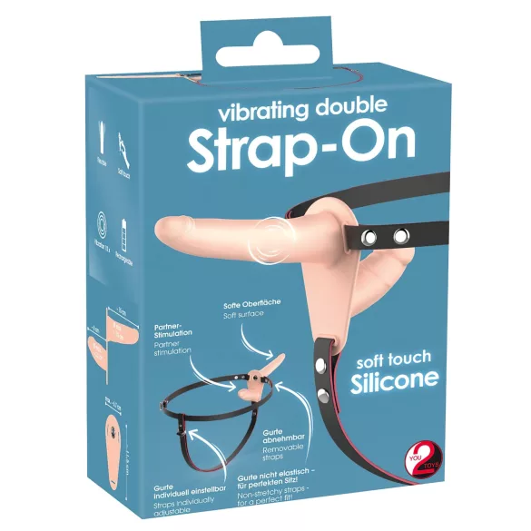 You2Toys - Strap-on topeltvibraator - naturaalne