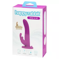  Happyrabbit Strap-On - jänku-kujuline, kliitorihargiga rihmadega vibraator (lilla)