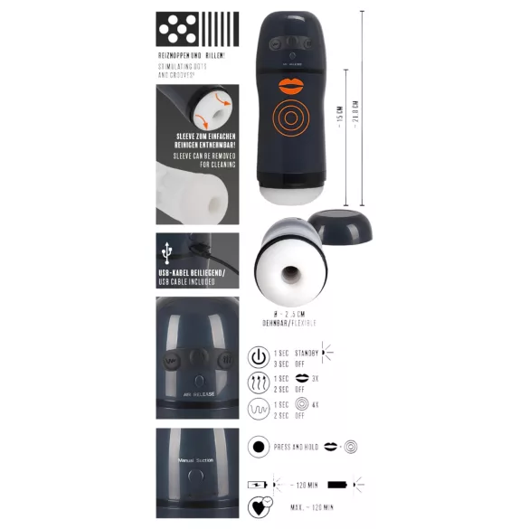 Rebel - 2in1 vaakum masturbator vibraatoriga - must