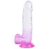 Sunfo - iminappadega, munanditega dildo - 22cm (läbipaistev-lilla)