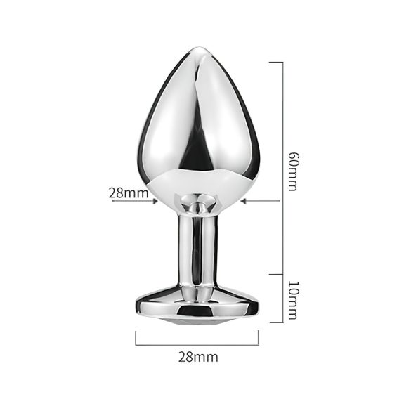 Sunfo - metallist anaalplug südamekujulise kiviga (hõbe-valge)