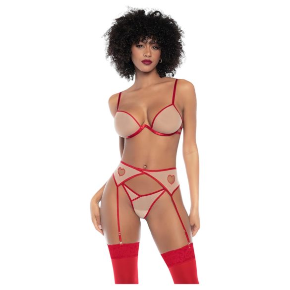 Mapalé - 3-osaline avatud rinnahoidja komplekt (punane-nude)