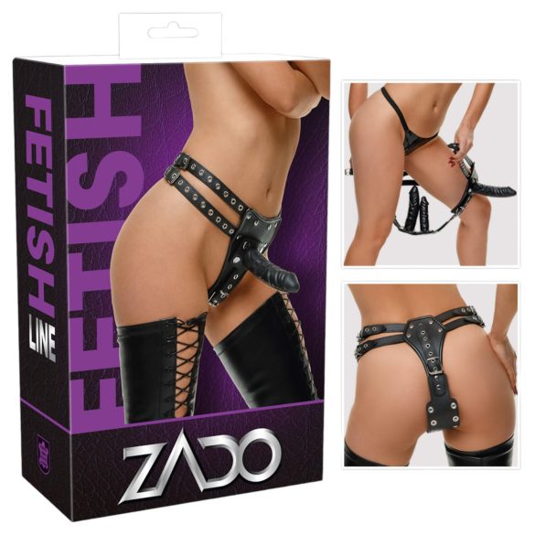 ZADO - nahkne rihma ja 2 sisemist dildot (must)