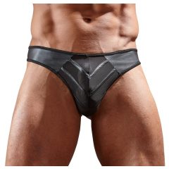 Shiny men's thong with transparent inserts (black)
