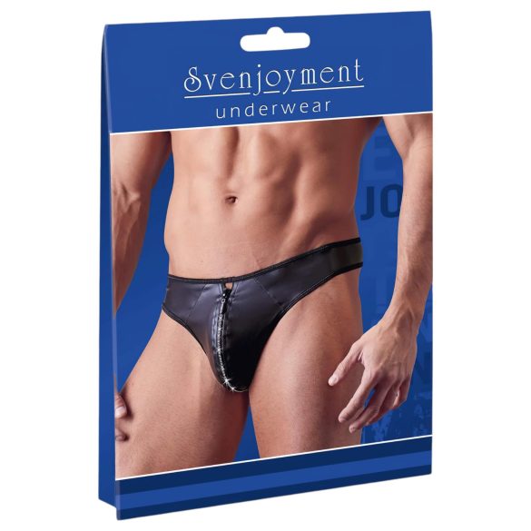 Svenjoyment - läikivad meeste stringid kivikestega ja tõmblukuga (must) - 2XL