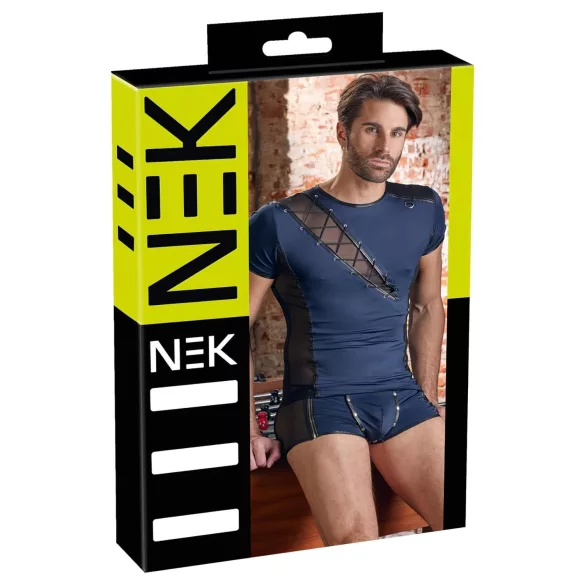 NEK - meeste särk - paelustega, võrkvormiline detail - must/sinine - L