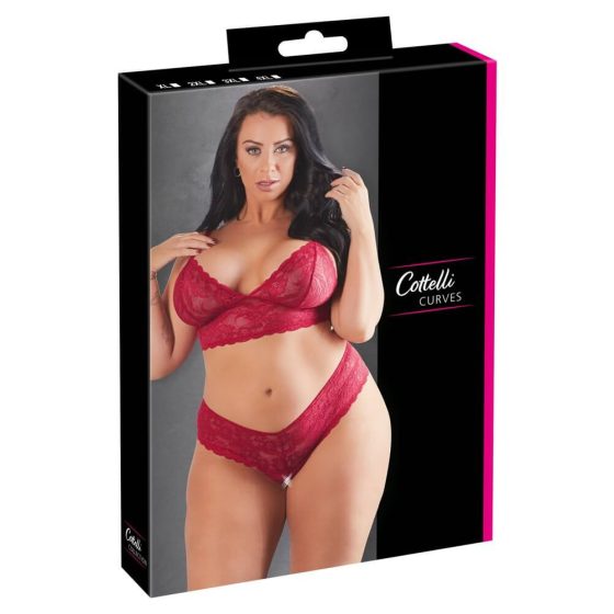 Cottelli Plus Size - soft lace bra set (red) - 4XL
