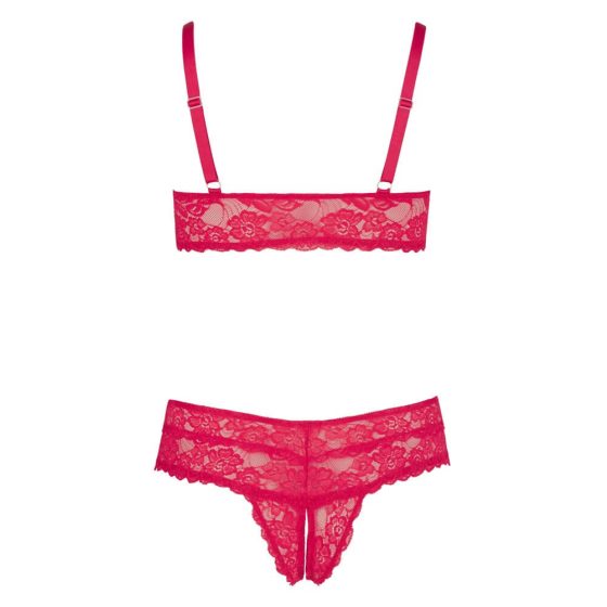 Cottelli Plus Size - soft lace bra set (red) - 4XL