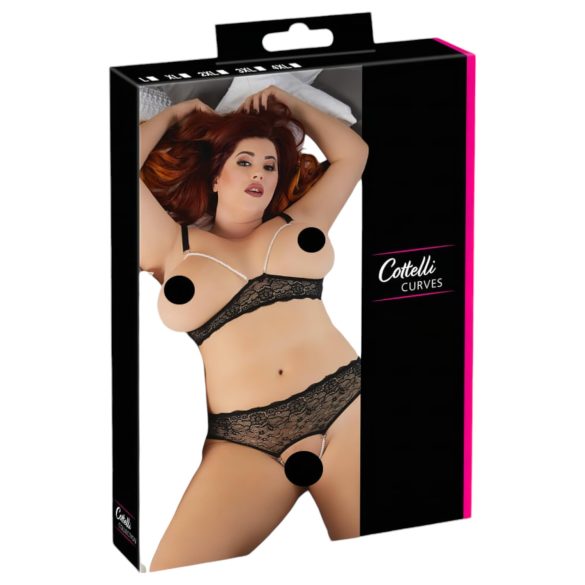 Cottelli Plus Size - pärlitega rinnahoidja komplekt (must)
