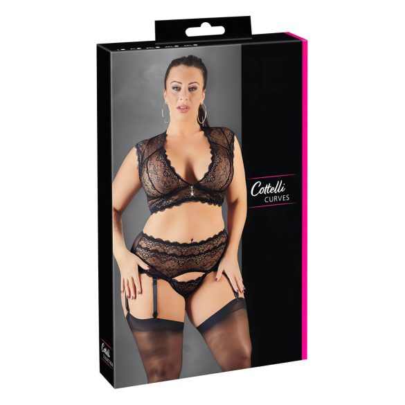 Cottelli Pluss-suurus - kivis pitsinine komplekt (must) - 3XL