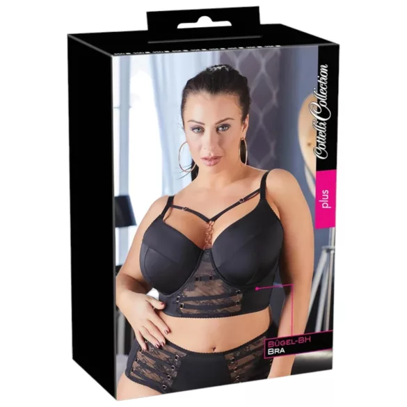 Cottelli Plus Size - rihma-pitsiga rinnahoidja (must)