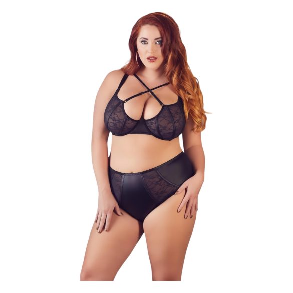/ Cottelli Plus Size - ristrihmaga rinnahoidja ja aluspüksid (must)