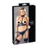 Cottelli Bondage - läikiv rinnahoidja komplekt käeraudadega (must) - XL