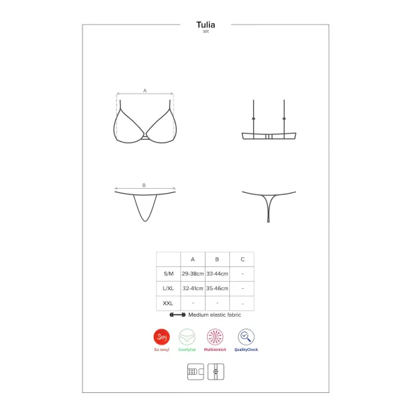 Obsessive Tulia - pitsiline pesukomplekt - must-roosa - L/XL